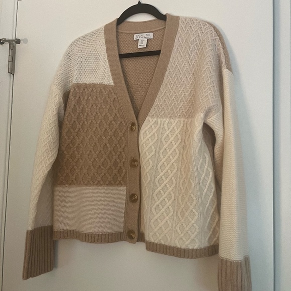 ✨ Rachel Zoe 100% 2-ply Cashmere Textured Patchwork Knit Preppy Cardigan ✨ - Picture 6 of 10